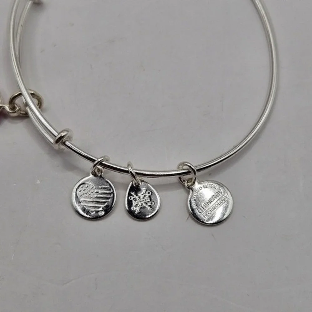Alex and Ani‎ Red Crystal Expandable Bangle Silver Tone Charm Bracelet USA